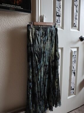 RAFAEL Black Maxi Skirt with Green & Blue Metallic Highlights